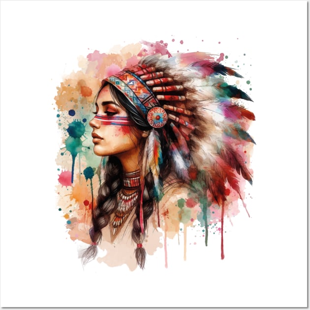 Native american woman watercolor Wall Art by DrMonekers